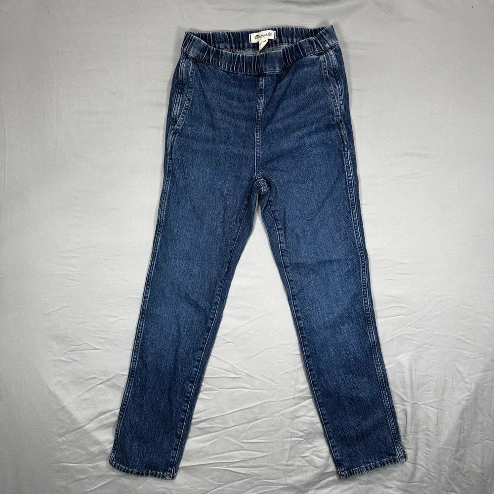 Madewell High Rise Elastic Waist Straight Leg Pull On Jeans Women's Med Size 23‎ - Picture 2 of 9
